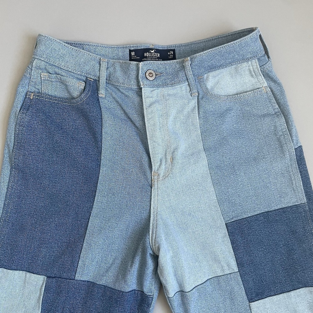Hollister High Rise Jeans Patchwork Light Blue Women's Sz 9R W29 L27 Frayed Hem - Picture 15 of 15